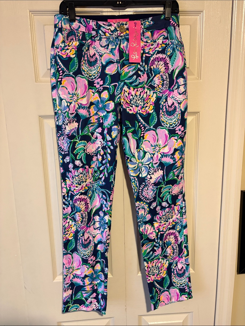 NWT Lilly Pulitzer Navy Floral Leggings with Pink & Green Print